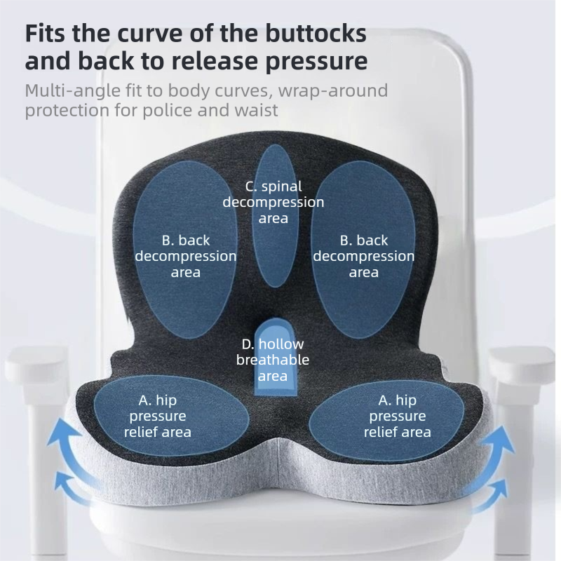 Black-Grey Ergonomic Memory Foam Seat Cushion & Lumbar Support(44x42x32CM) view 3