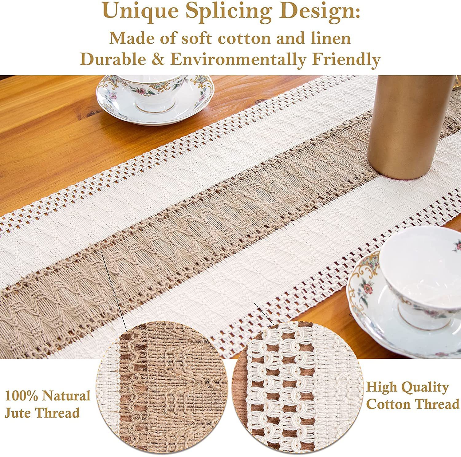White-Green Bohemian Woven Dining Mat with Tassels(30X50CM) view 3