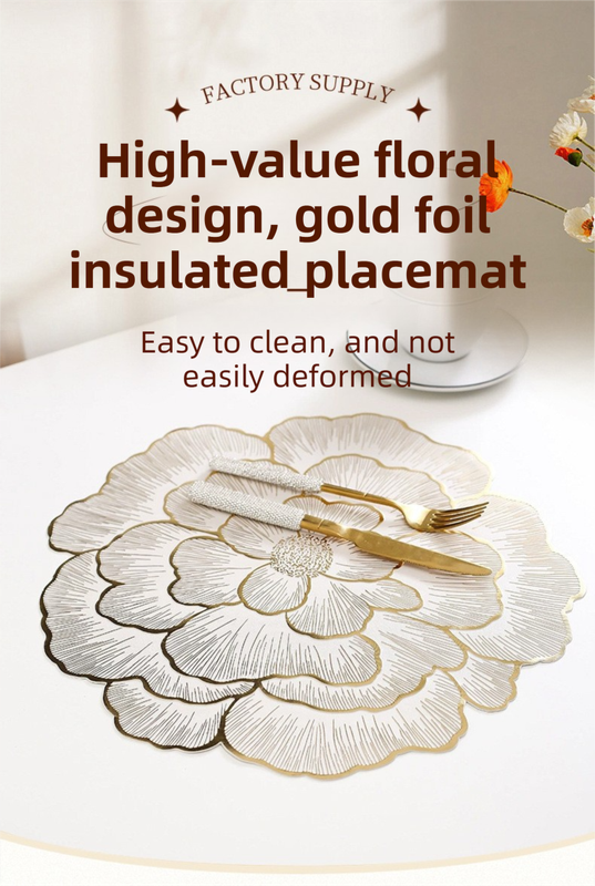 4-Pack Sliver Luxury Bronzing Floral Heat-Insulated Placemats - Lotus Style view 2