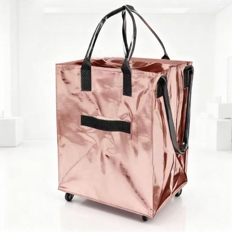 Rose-Gold Portable Folding Shopping Trolley Bag(50x40x30CM) - Durable Woven Fabric — image 1