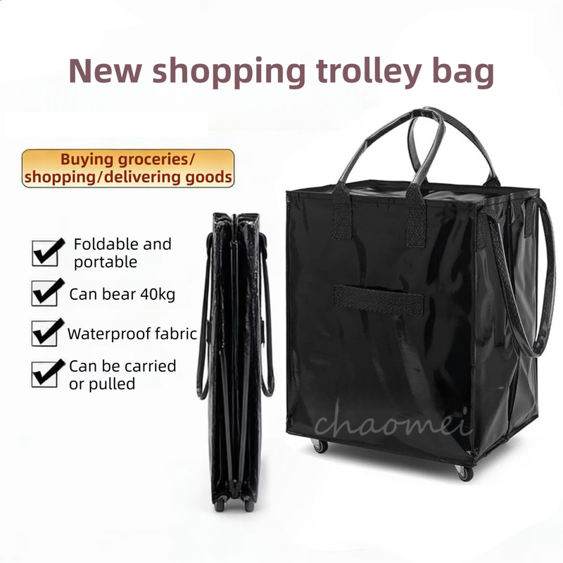 Blue Portable Folding Shopping Trolley Bag(50x40x30CM) - Durable Woven Fabric view 2