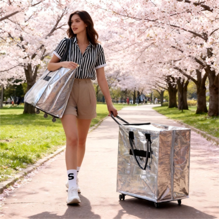 Blue Portable Folding Shopping Trolley Bag(50x40x30CM) - Durable Woven Fabric view 4