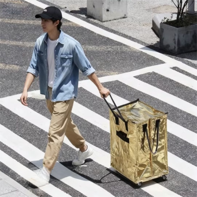 Blue Portable Folding Shopping Trolley Bag(50x40x30CM) - Durable Woven Fabric view 5