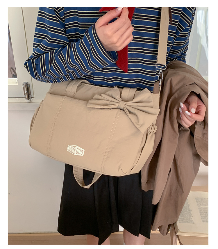 Black Puffy Quilted Nylon Hobo & Crossbody Bag with Cute Bowknot - Trendy view 3