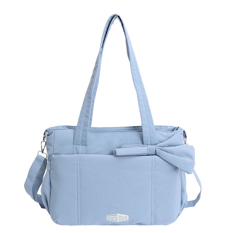 Blue Puffy Quilted Nylon Hobo & Crossbody Bag with Cute Bowknot - Trendy — image 1