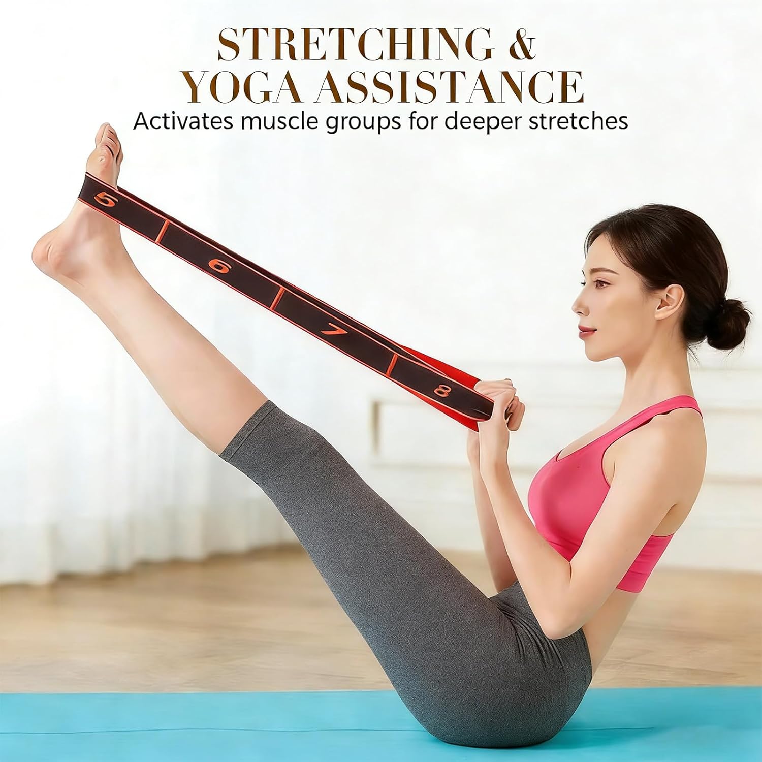 2-Pack Blue 12-Loop Numbered Yoga Stretch Strap(4x138CM) - Durable view 2