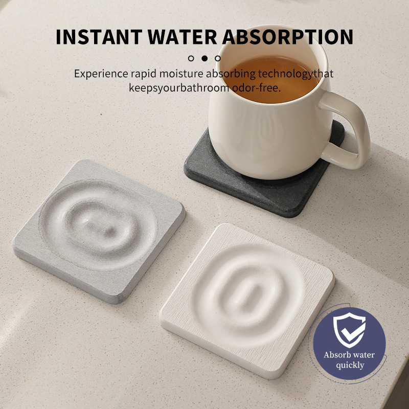 6-Pack Dark Grey Instant Dry Diatomite Square Coaster Tray(10x10CM) view 3