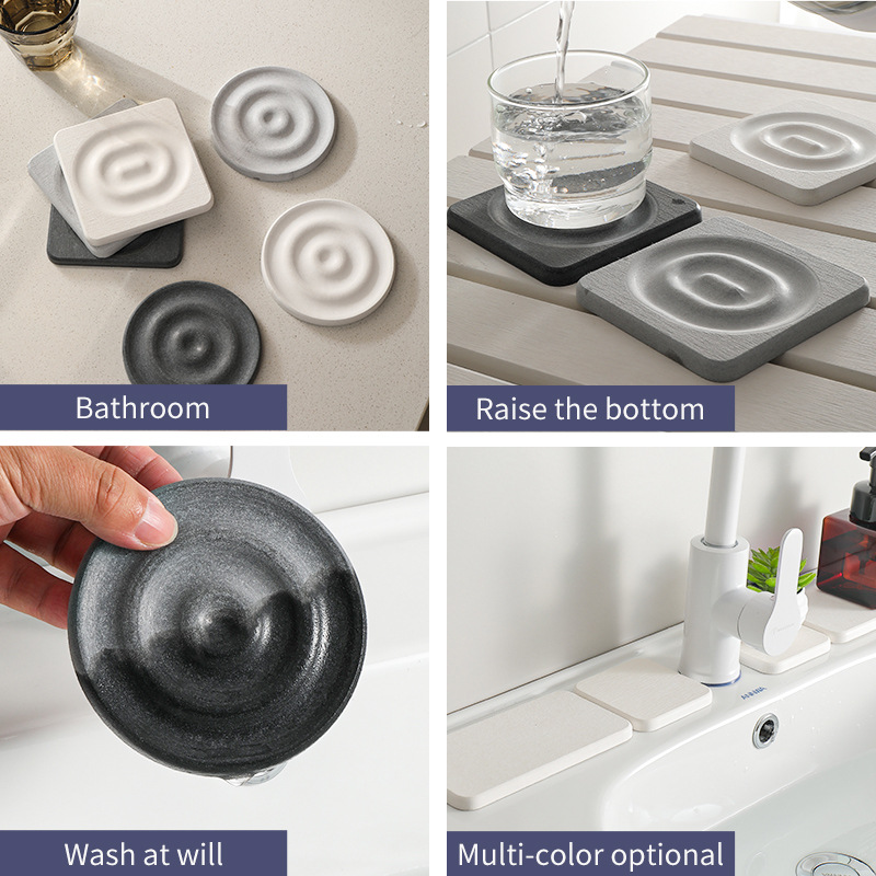 6-Pack Grey Instant Dry Diatomite Round Coaster Tray(10x10CM) view 5