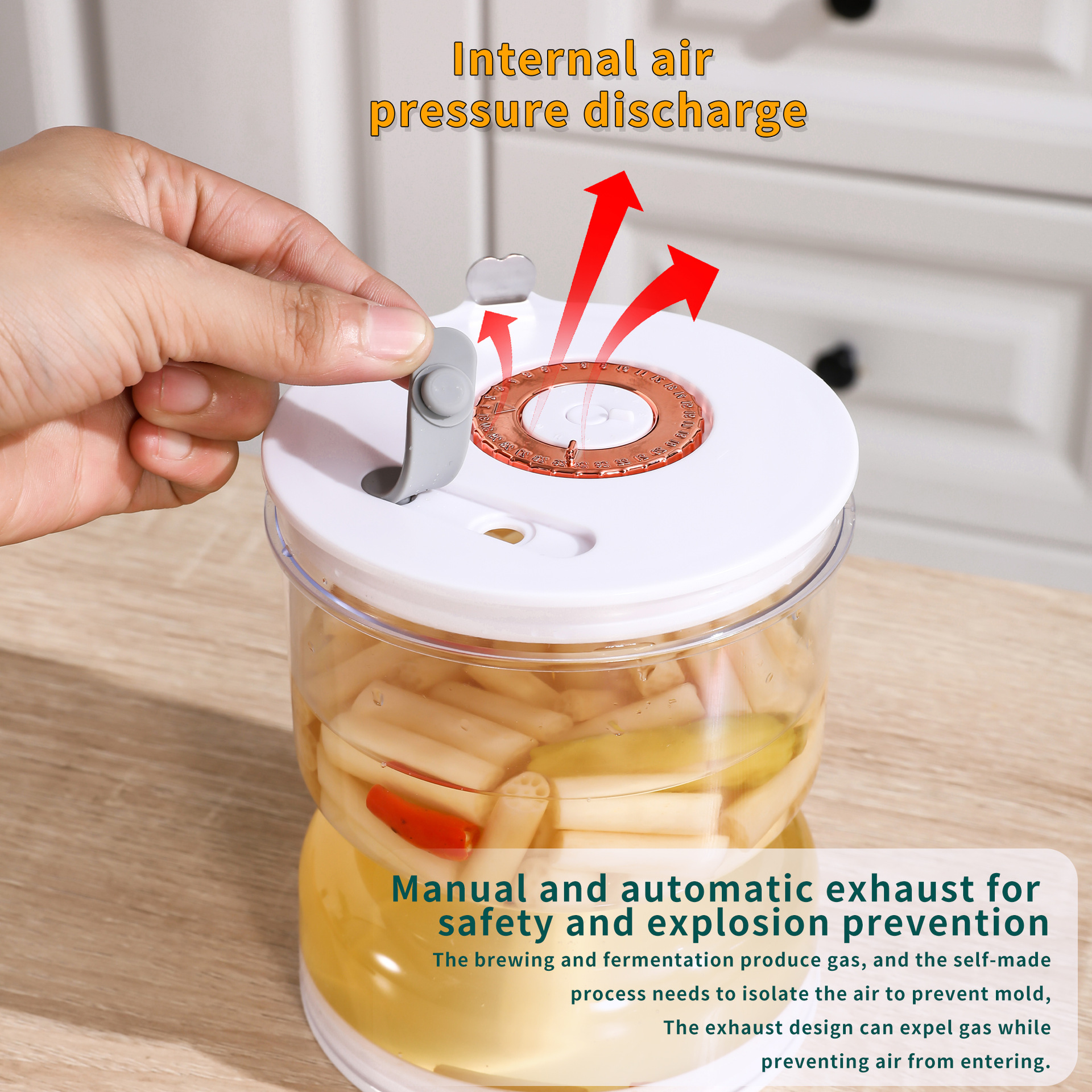 Food-Grade Pickle Hourglass Jar with Strainer Flip - 200ml Compact Kitchen Wet view 3