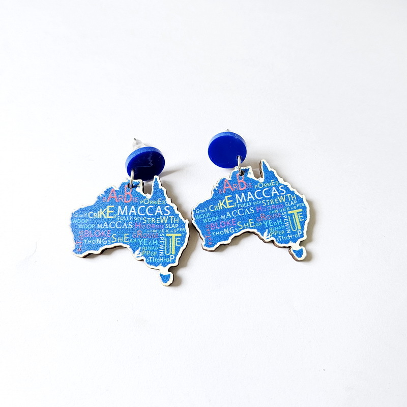 4-Pair Wooden Australia Map Silhouette Earrings - Lightweight Geometric Ear Drops view 3