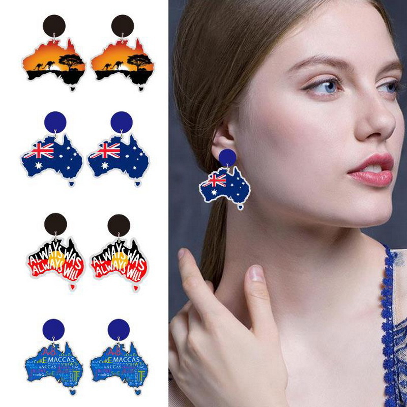 Wooden Australia Map Silhouette Earrings - Lightweight Geometric Ear Drops view 3