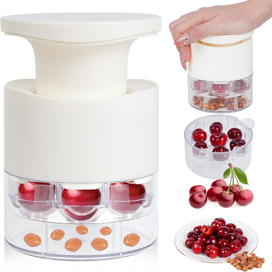 White Efficient 7-Hole Cherry Pitter Tool - Food Grade Push-Type Fruit Corer — image 1