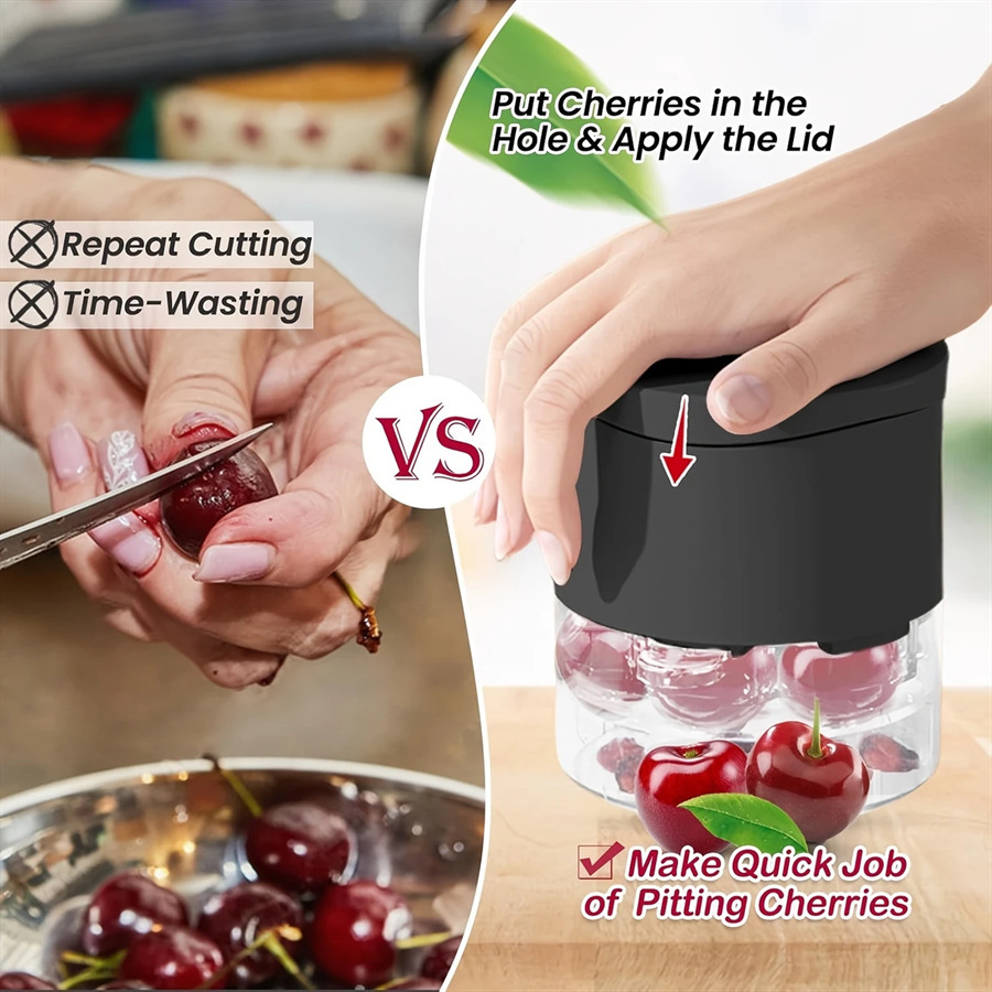 White Efficient 7-Hole Cherry Pitter Tool - Food Grade Push-Type Fruit Corer view 3