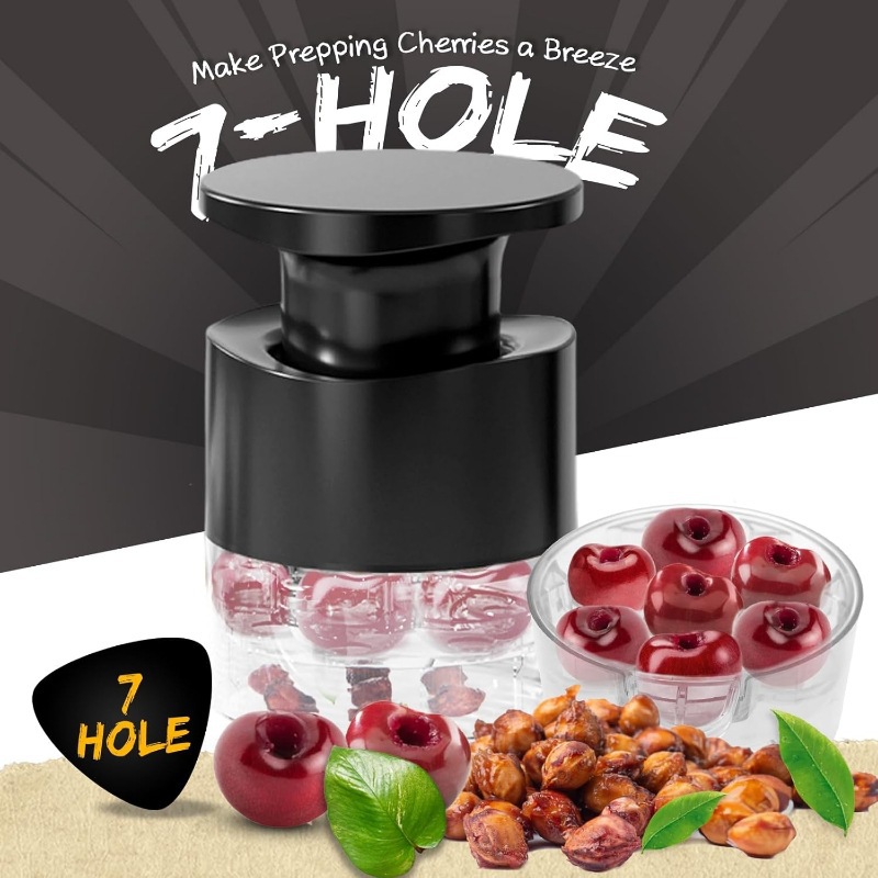 Black Efficient 7-Hole Cherry Pitter Tool - Food Grade Push-Type Fruit Corer view 2
