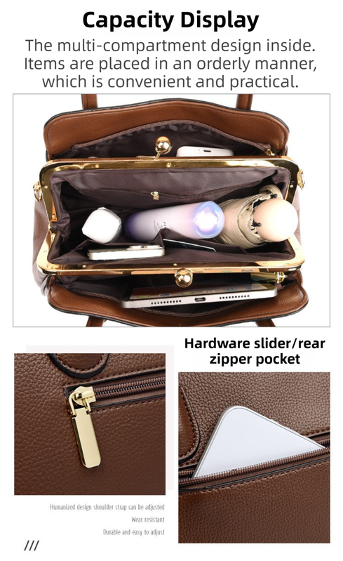 Black Women's Premium Wear-Resistant Leather Shoulder Bag - Vintage Frame view 4