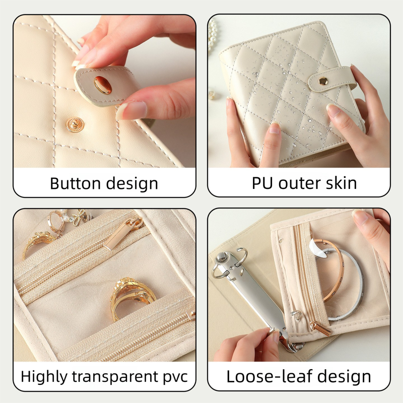White Nappa Leather Anti-Oxidation Jewelry Storage Book with 5 Velvet Pouches view 3