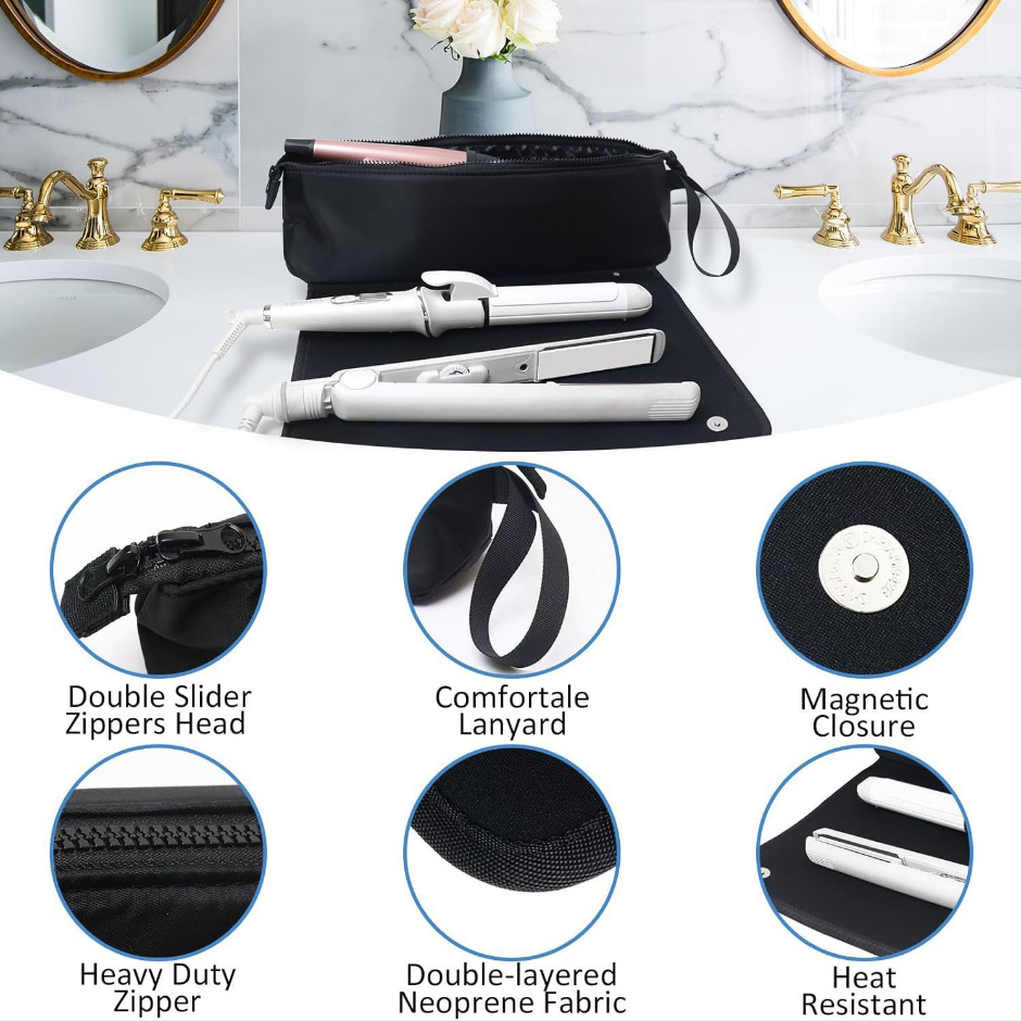 Black Premium Insulated Roll-Up Travel Case for Hair Styling Tools & Blow view 2