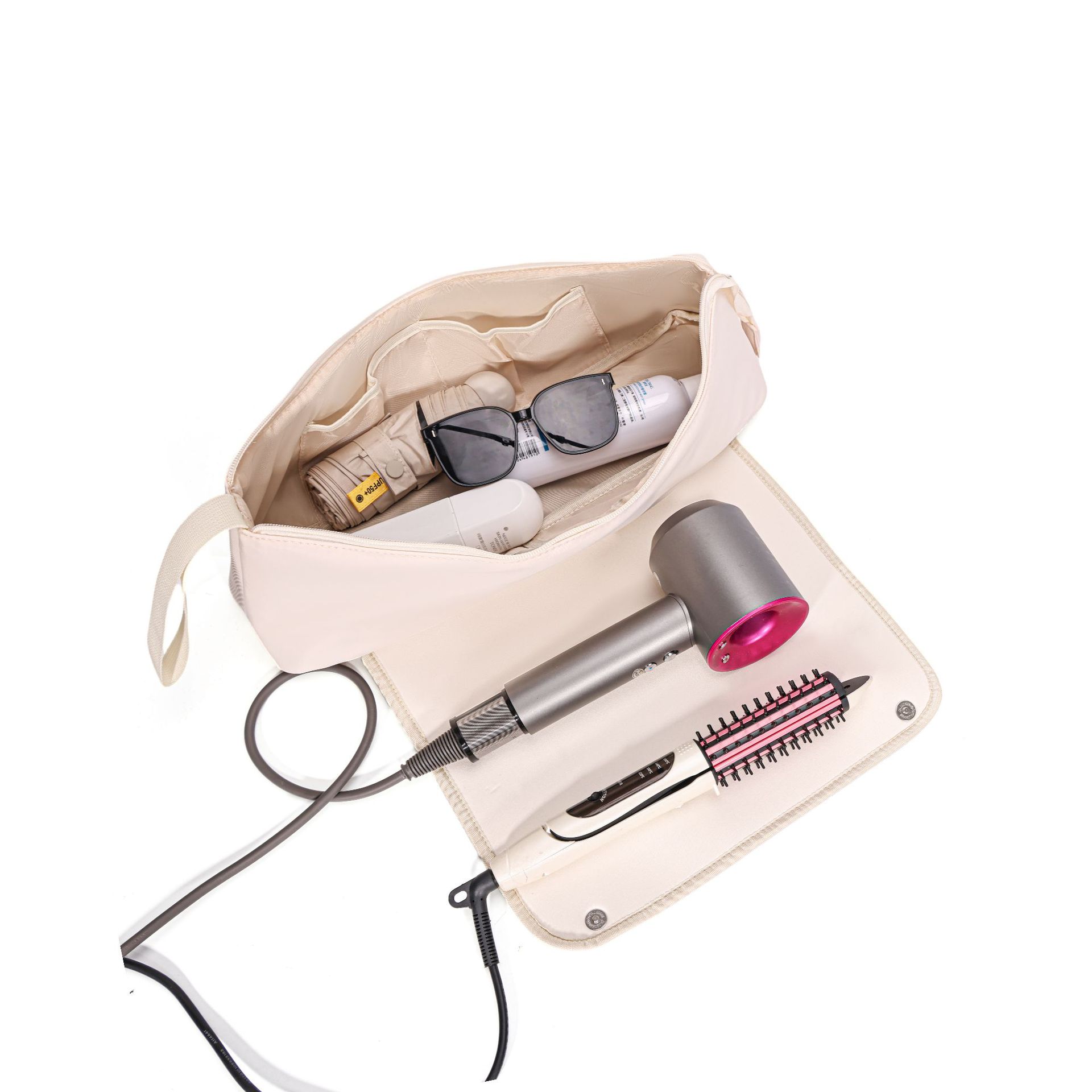 White Premium Insulated Roll-Up Travel Case for Hair Styling Tools & Blow — image 1
