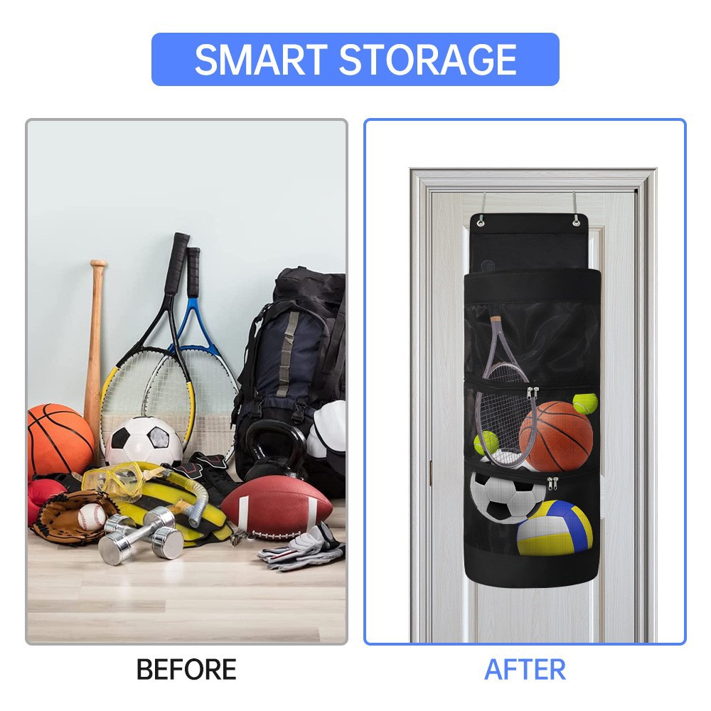 Over-the-Door Hanging Sports Gear Organizer With Zipper for Easy-Access to view 2