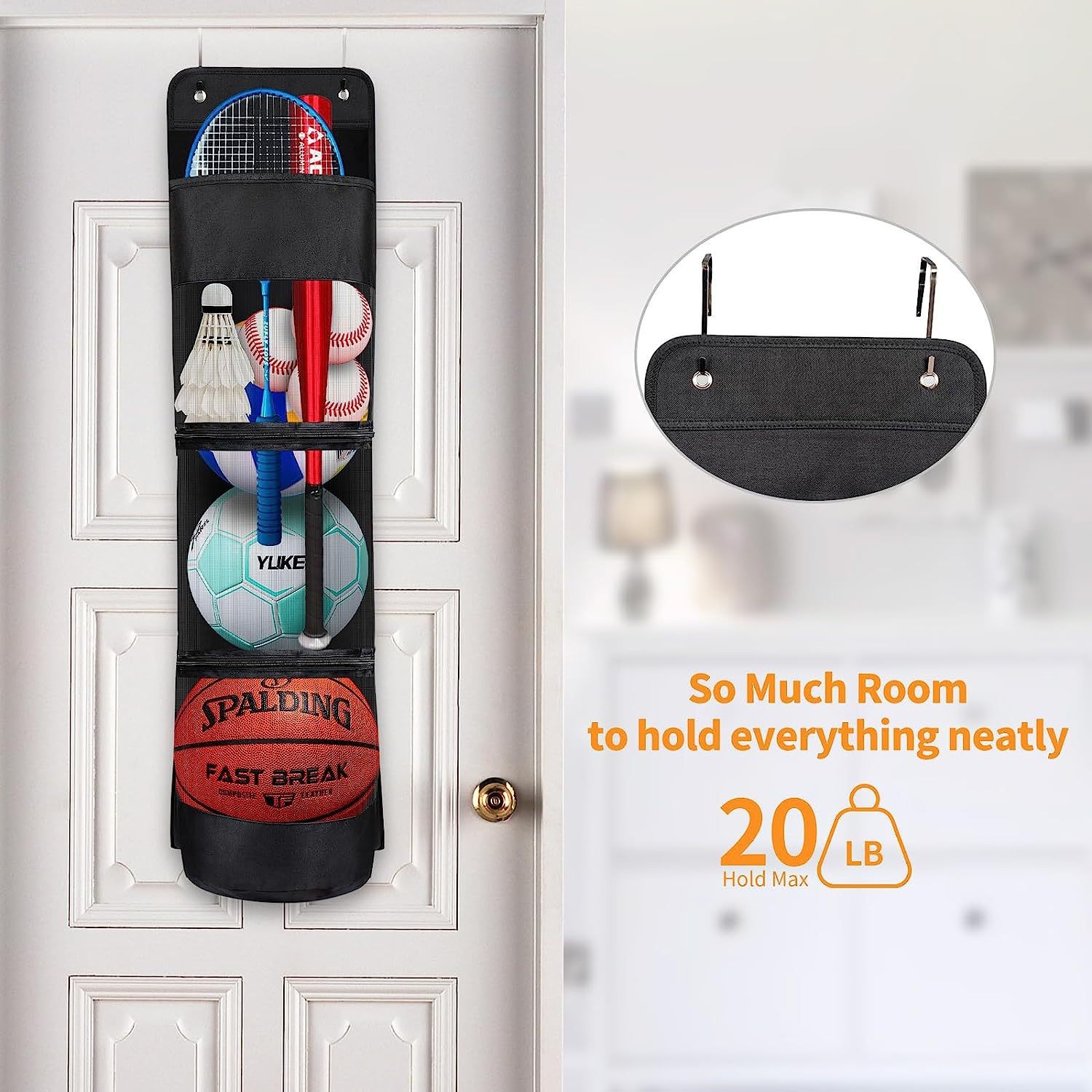 Over-the-Door Hanging Sports Gear Organizer With Zipper for Easy-Access to view 3