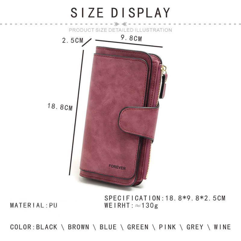 Pink Large Capacity Long Wallet Frosted PU Leather Clutch Bag with 14 Card view 4