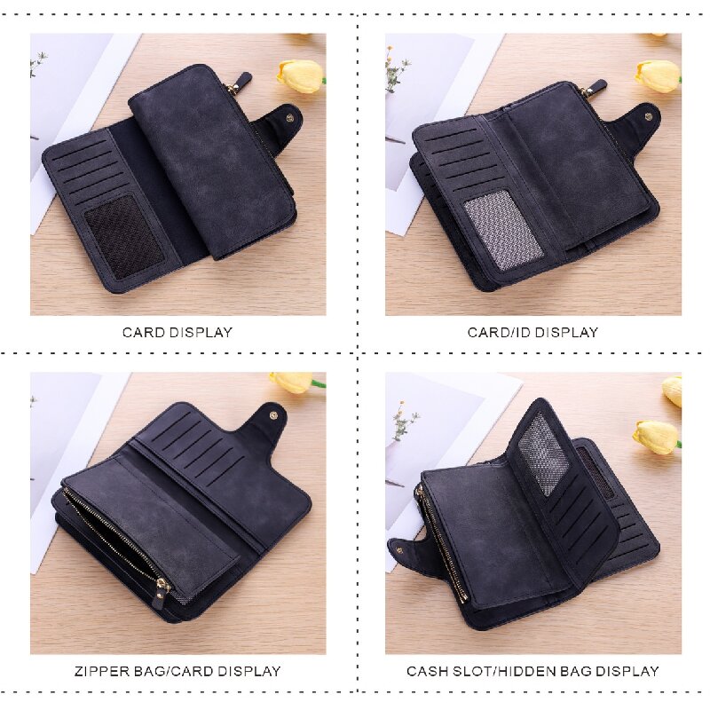 Green Large Capacity Long Wallet Frosted PU Leather Clutch Bag with 14 Card view 2