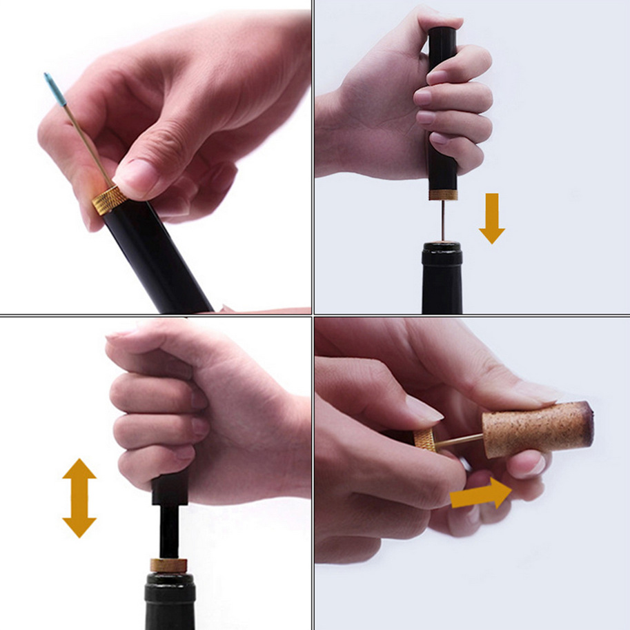 Gold Lipstick Style Air Pressure Wine Opener Portable Needle Type Corkscrew view 3