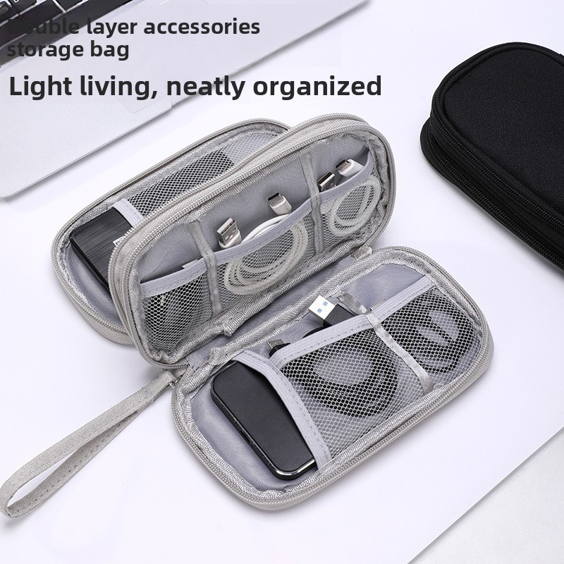 2-PCS Dark Grey Double Layer Travel Electronics Organizer Bag Waterproof Cable view 2