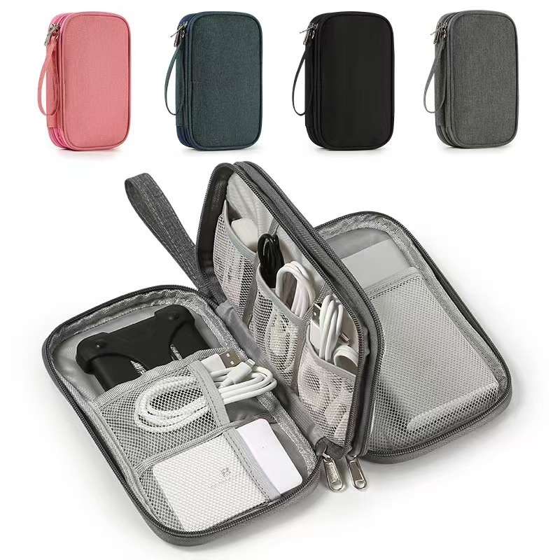 2-PCS Dark Grey Double Layer Travel Electronics Organizer Bag Waterproof Cable view 3