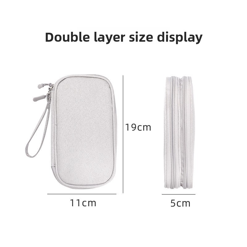 2-PCS Dark Grey Double Layer Travel Electronics Organizer Bag Waterproof Cable view 4