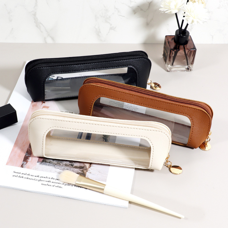 2-Pcs White Transparent Makeup Brush Case – Portable Zippered Cosmetic Pouch view 4