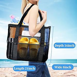 2-PCS Green Mesh Beach Tote Bag – Large Capacity Swim Gear Organizer with view 2
