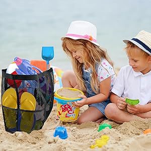 2-PCS Green Mesh Beach Tote Bag – Large Capacity Swim Gear Organizer with view 3