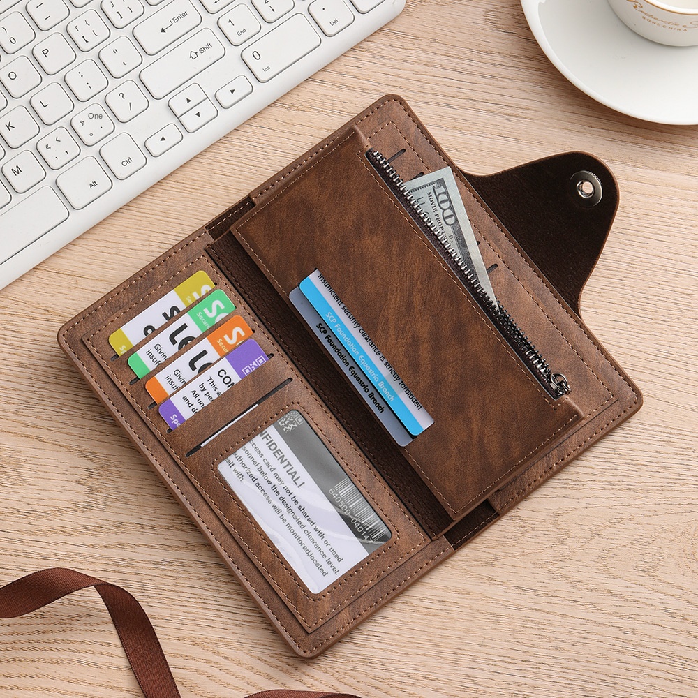 Dark coffee Vintage Men's Long Wallet Slim PU Leather Clutch with Multi Card view 2
