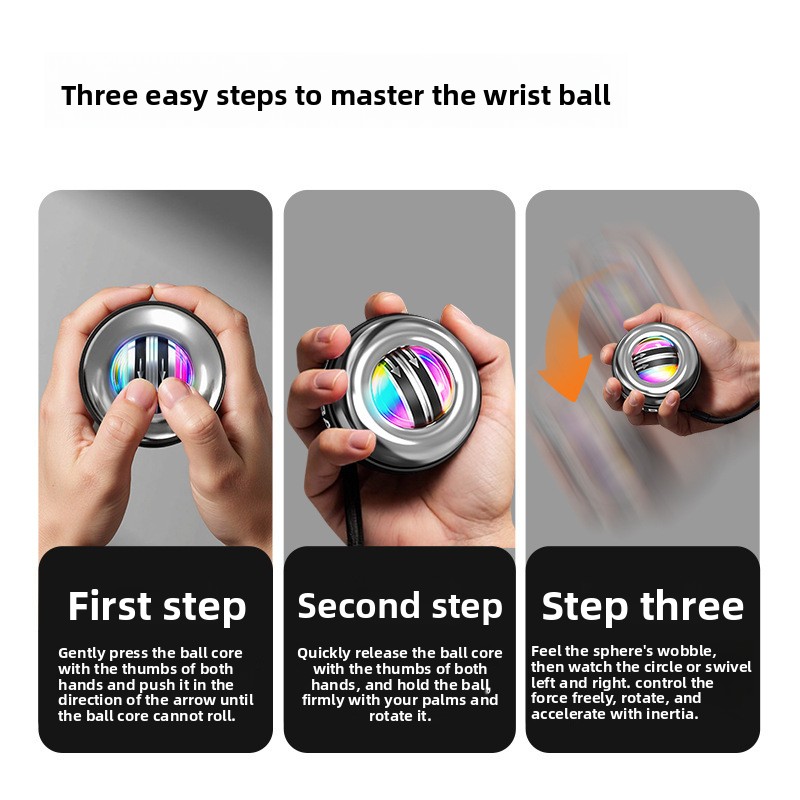 Red LED Gyro Ball Wrist Power Trainer with Digital Counter and Auto-Start Zinc view 4