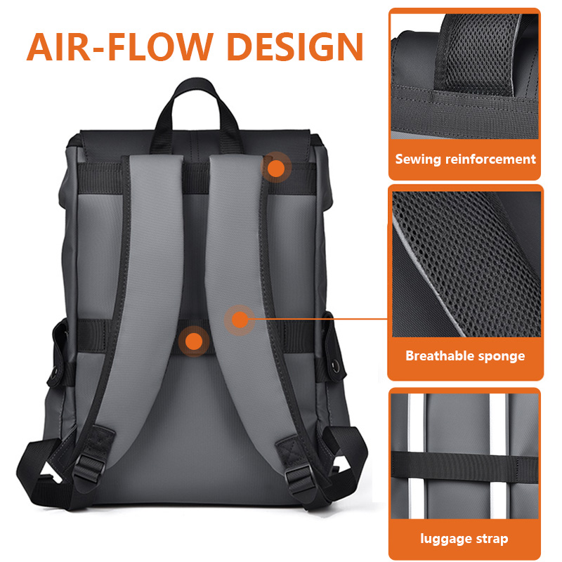 Black Men Large Capacity Business Laptop Backpack Waterproof PU Leather Travel view 4