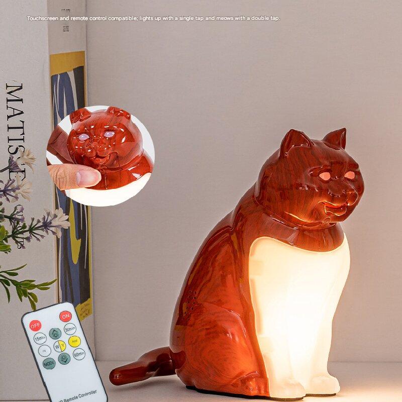 Yellow wood grain Lucky Cat Rechargeable Desk Lamp with Sound and Aromatherapy view 5