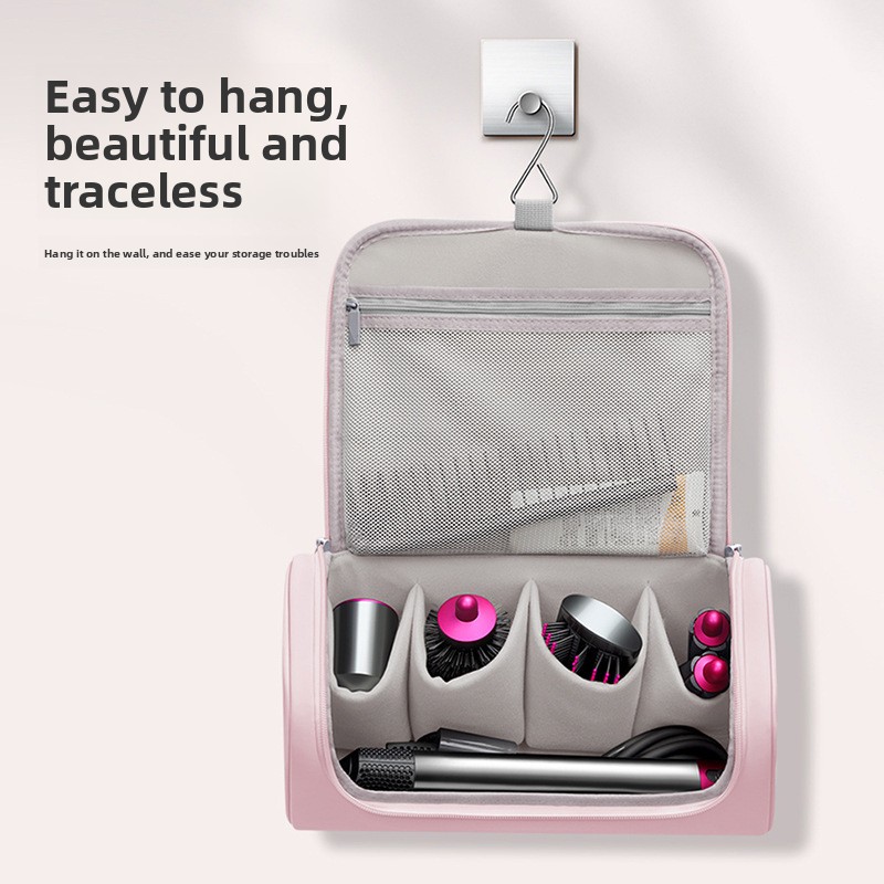 Black Portable Hair Dryer and Curler Storage Bag Waterproof PU Leather Travel view 2