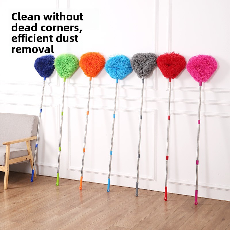 Rose Red Long Handle Ceiling Fan Duster with Hollow Microfiber Head and view 2
