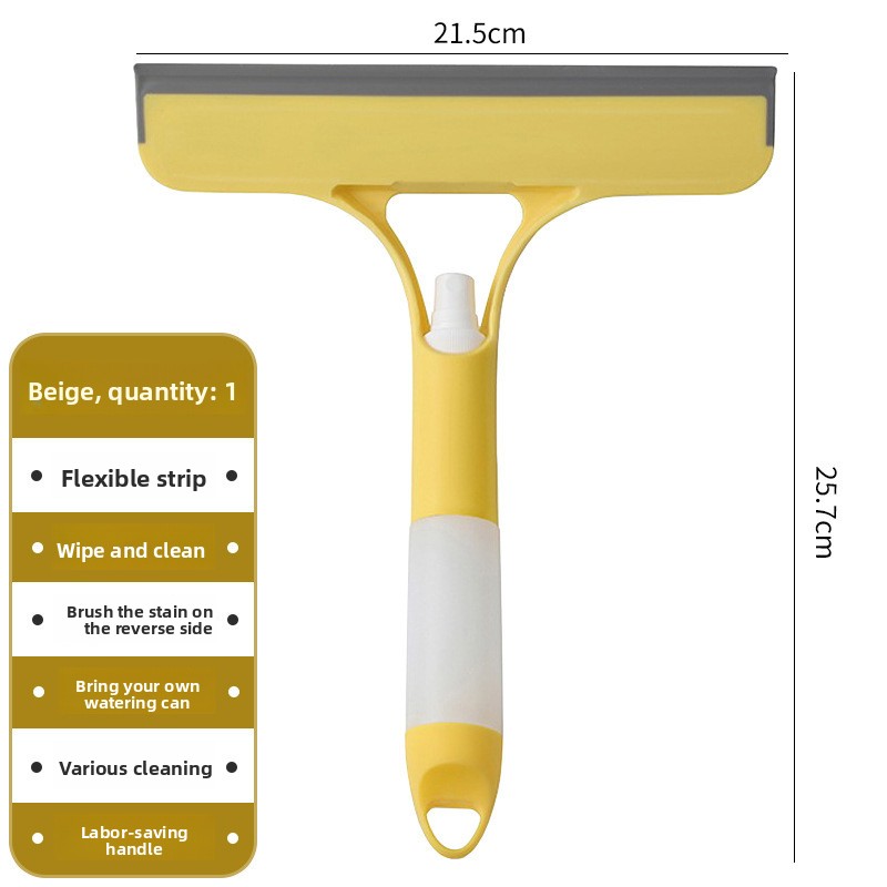 2-PCS Yellow 3-in-1 Window Squeegee with Built-in Spray Bottle and TPR Scraper — image 1