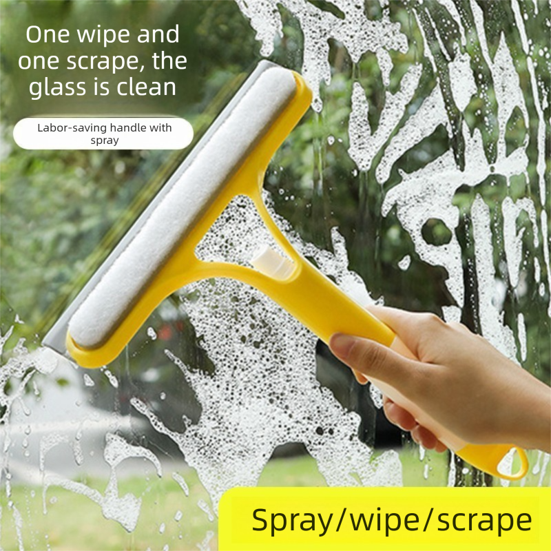 2-PCS Yellow 3-in-1 Window Squeegee with Built-in Spray Bottle and TPR Scraper view 2