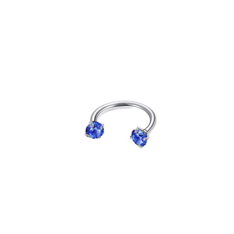 2-PCS Blue-violet G23 Titanium Horseshoe Ring with 5A Zircon Internal Thread — image 1
