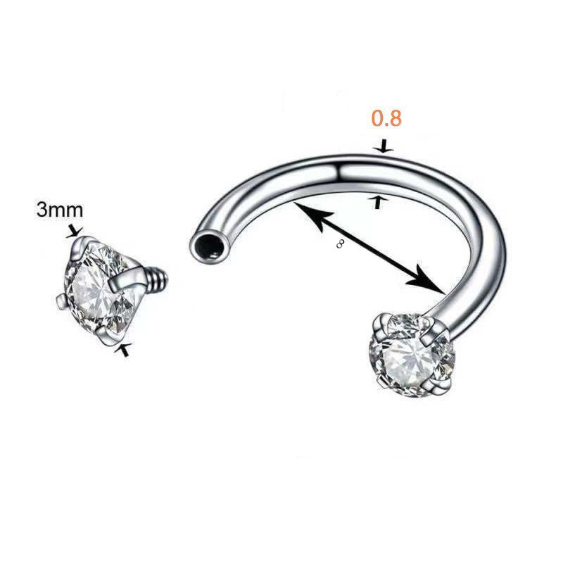 2-PCS Champagne G23 Titanium Horseshoe Ring with 5A Zircon Internal Thread for view 2