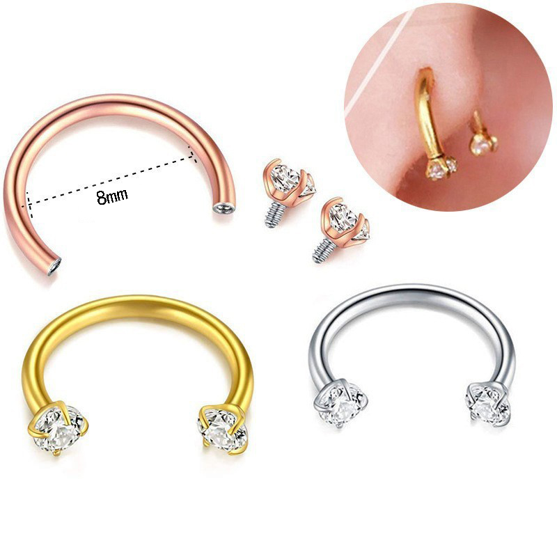 2-PCS Emerald G23 Titanium Horseshoe Ring with 5A Zircon Internal Thread for view 3