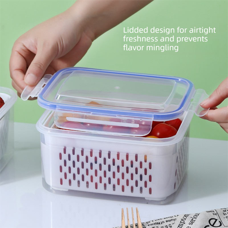 Blue 3-Piece Refrigerator Food Storage Container Set with Drain Basket and view 2
