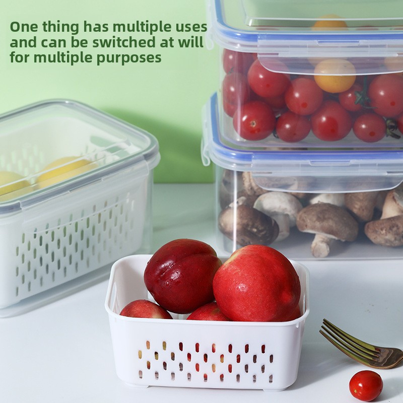 Blue 3-Piece Refrigerator Food Storage Container Set with Drain Basket and view 3