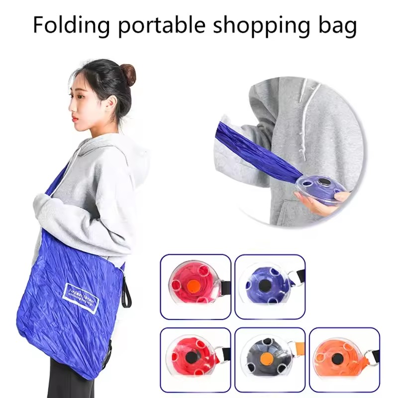 2-PCS Black Compact Retractable Shopping Bag with Durable Nylon and ABS view 3