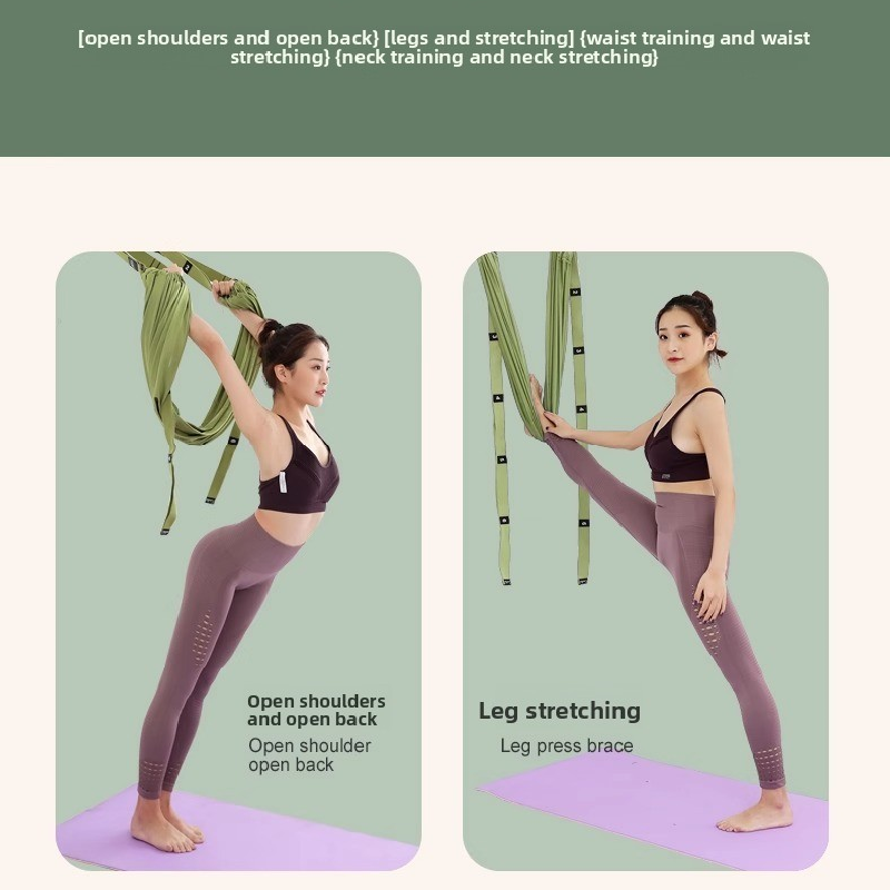 Green Aerial Yoga Door Hanging Strap for Home Workouts Adjustable Stretch Band view 4