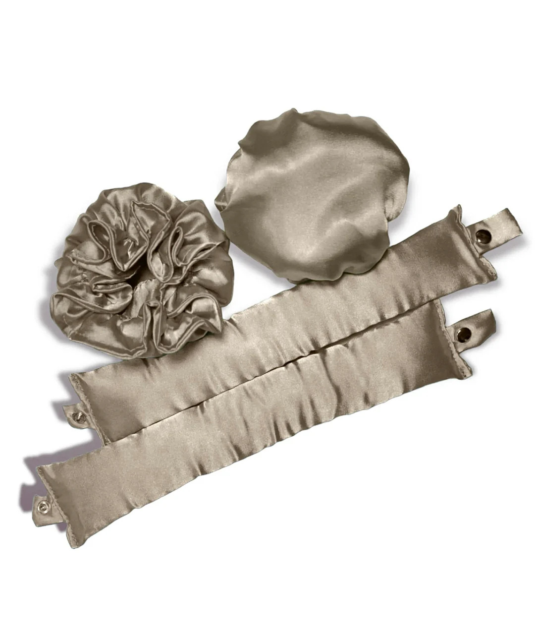 khaki Heatless Hair Curler Set with Satin Ribbon and Sleep Caps for Overnight — image 1