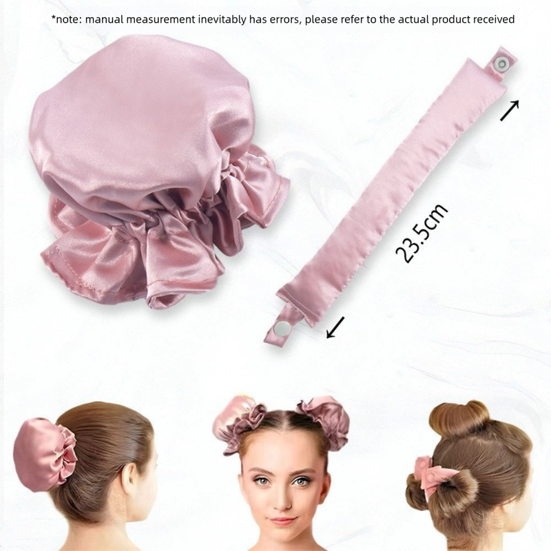 khaki Heatless Hair Curler Set with Satin Ribbon and Sleep Caps for Overnight view 2